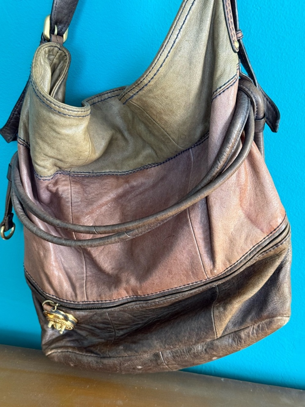 Steven By Steve Madden Multi-Tone Leather Hobo in Brown and Tan